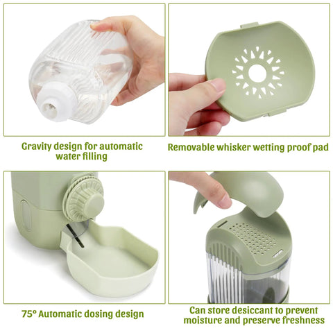 Game Changer Hanging Auto Feeder And Gravity Water Dispenser Combo For Bunnies And Ferrets showing gravity design and removable parts.