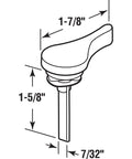 Diagram of a sliding door latch lever with 1-3/8 inch tail in white finish, replacement handle for C 1280 style levers.