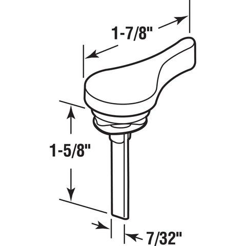 Diagram of a sliding door latch lever with 1-3/8 inch tail in white finish, replacement handle for C 1280 style levers.