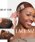 Wide Wig Grip Band For Lace Front Wigs, Velvet Non Slip Holder In Nude on smiling woman demonstrating fit