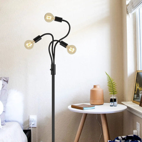 Dimmable Industrial Floor Lamp With 3 Adjustable Gooseneck Arms, Tall Tree-Style Farmhouse Standing Lamp For Living Room