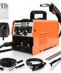 Super Tough 3-In-1 Mig Stick Welder With Lift Tig And Flux Core For Metal Repair And DIY Projects Featuring Smart Sync Control LED Display, compact design with included gloves, helmet, and wires.