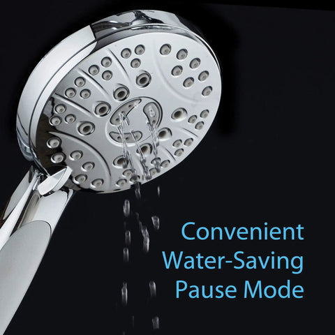 High Pressure 6 Setting Luxury Handheld Shower Head With Extra Long 6 Foot Stainless Steel Hose Anti Clog Jets And Anti Slip Grip Boss Grade Wall Bracket Included Chrome Finish water-saving mode