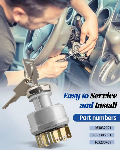 Mechanic installing 12V 30A Ignition Switch For 4000 And 8000 Series Trucks With 2 Keys, 11 Pin 4 Position Replacement