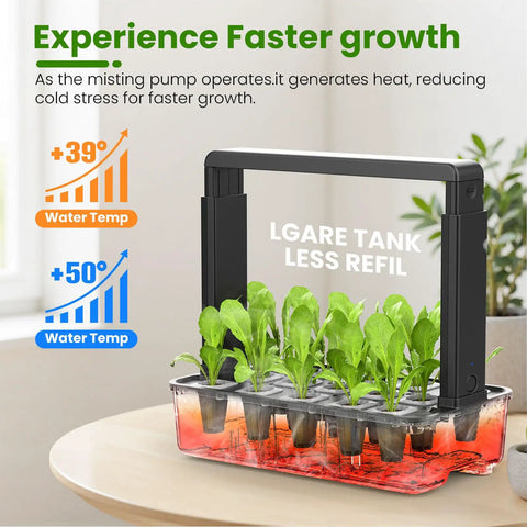 Indoor Hydroponics Garden System With 15 Pod Grow Kit For Herbs And Veggies, LED Grow Light on wooden tabletop