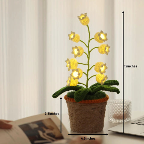 Crochet Lily of the Valley Lamp, Handmade Cordless Night Light with Touch Control in 6 Colors Warm LED, cozy bedside decor.