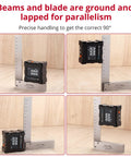 Four-piece machinist square set (2 in, 3 in, 4 in, 6 in) in hardened steel for precise 90-degree layout and measurement.