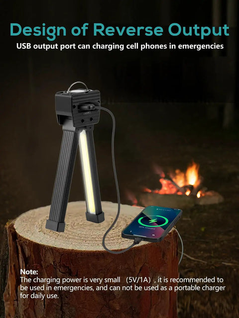 Portable Gym Lighting For Posing And On The Go Magnetic Foldable LED Work Light with USB Rechargeable Battery near campfire