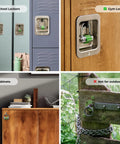 Locker Padlock With Set Your Own Five Character Code for School and Gym Lockers No Key Needed, shown in various uses.