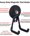 Heavy Duty Magnetic Hooks 2 Pack For Power Drill Broom Garden Tools Pegboard Garage Organization Rubber Coated Magnets Black