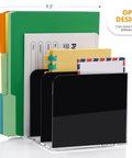 Clear Acrylic Desk Organizer With 3 Vertical Compartments For Files Magazines And Folders Desktop File Holder And Document Sorter Bookend Style Rack For A Must-Have Home Office Setup Black Finish holding colorful folders