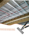 Go To Workhorse Hand Seamer Tool And Metal Bender in industrial construction setting with ceiling framework, showcasing ergonomic design