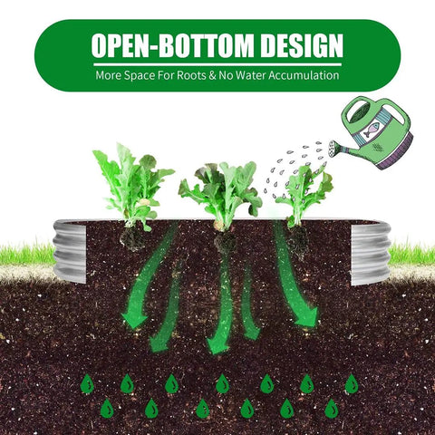 Diagram showing open-bottom design of a Raised Garden Bed 6 Ft By 2 Ft Metal Elevated Planter Two Pack For Vegetables Flowers And Herbs Galvanized Steel