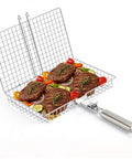 Stainless Steel Grill Basket With Detachable Handle For Outdoor Grilling Perfect For Fish Meats And Veggies Flip Easy And Even Heating