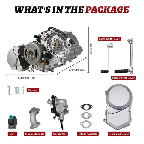 Contents of 125cc 4 Stroke Engine Kit With Manual Clutch For Honda CRF50 XR50 CRF70 Z50R QR50 including engine and parts
