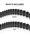 Half Inch Impact Socket Set 35 Piece Deep Socket Kit With Ratchet Handle And Extension Bars SAE And Metric Sizes sockets displayed