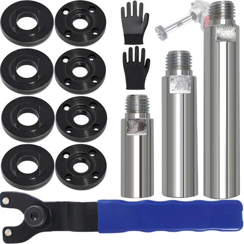 Versatile Angle Grinder Attachments Kit With 3, 4 And 5.5 Inch Extension Rods 14 Piece Set Featuring 5/8-11 Thread Includes...