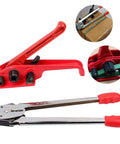 Heavy Duty Manual 4 In 1 Pallet Packaging Strapping And Banding Kit Featuring Ratchet Tensioner Sealer Cutter with cushioned grips.