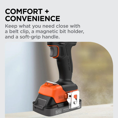20v Max Cordless Drill And Impact Driver Combo Kit With Brushless Motor showing soft-grip handle and magnetic bit holder.
