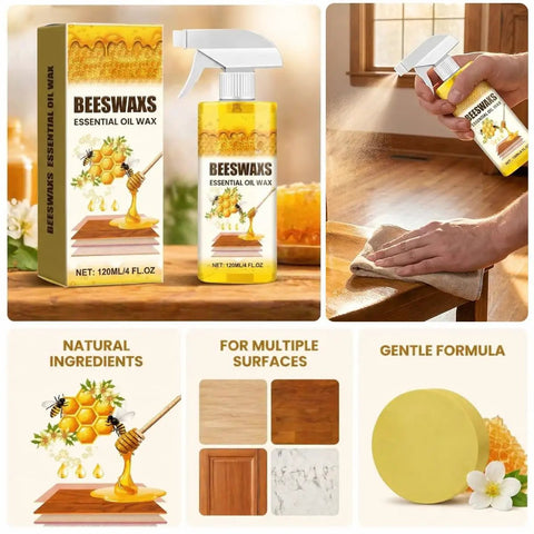 Premium Natural Beeswax Wood Polish Spray That Really Hits Different For Kitchen Cabinets Dining Tables And Hardwood Floors leaves surfaces slick shiny and protected.