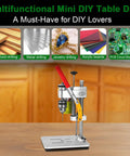 Compact Benchtop Drill Press For Home Crafts And Jewelry Making, Ultra Quiet 7 Speed Drill With B10 Chuck on table