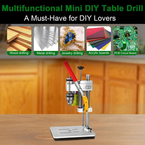 Compact Benchtop Drill Press For Home Crafts And Jewelry Making, Ultra Quiet 7 Speed Drill With B10 Chuck on table