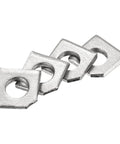 Beveled Square Washers For M8 Bolts, 304 Stainless Steel, 18x18mm Outer, 3.8mm Thick, 8mm Hole, 15 Pack on white background