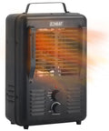 Heavy Duty 1500 Watt Portable Milkhouse Utility Space Heater With Adjustable Thermostat Overheat Guard And Tip Over Safety Switch In Matte Black with visible controls and a carry handle.
