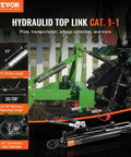 Cat 1-1 Hydraulic Top Link For Tractors, 11 Inch Stroke, Retracted Length About 20.88 Inches, Extended Length Up To 31.88 Inches