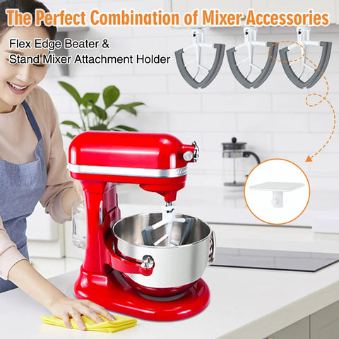 Kitchen scene with red stand mixer and Flex Edge Beater For 4.5 To 5 Qt Tilt Head Stand Mixers With Flat Paddle And Flexible Silicone Edges Scraper shown