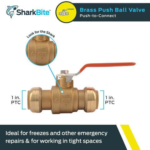 1 Inch Push To Connect Brass Ball Valve For Plumbing Water Shut Off Quick Install with red handle