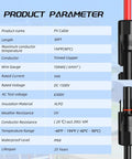 Specifications sheet for Two 30 Ft 10 AWG Solar Panel Extension Cables With Waterproof Male And Female Connectors