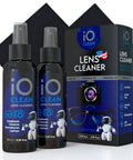 io Clean Lens Cleaner kit - front view with two 3.38 oz spray bottles and two microfiber cloths
