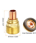 Close-up of Five-Piece Gas Lens Collet Bodies 45V43 1/16 Inch Copper TIG Welding Torch Consumables Kit dimensions and material