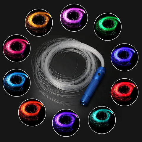Lit Fiber Optic Space Dancing Light Whip With Rechargeable LED, 5.9Ft Rave Toy surrounded by colorful LED variations