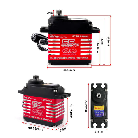 Dimensions of Beefy 55Kgcm Brushless Waterproof IP68 RC Servo With 7.4V High Torque Motor Steel Helical Gear for RC Crawlers