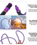 Badass Heavy Duty 100 Ft 1/4 Inch Reinforced Polyurethane Air Hose With Flexible Lightweight Build Featuring Swivel Quick Coupler Plug Plus Bend Guard For Shop Setup showing aluminum fittings and flexible design.