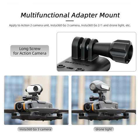 Expansion Bracket for Avata 2 FPV Drone With Grab-And-Go Grip Ready Camera Mount and Strobe Light Mount shown with cameras.