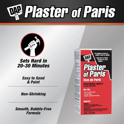 Plaster Of Paris Dry Mix For Interior Wall And Ceiling Repairs White 4 Lb Box Quick Set In 20 To 30 Minutes DIY Friendly