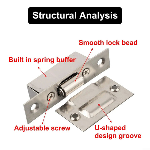 Top Notch Stainless Steel Invisible Roller Catch For Interior Doors 90mm By 20mm Smooth Quiet Latching Hidden Design detailed structure features