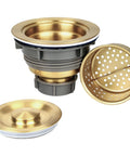 Golden 3-1/2 Inch Stainless Steel Kitchen Sink Drain Strainer With Removable Deep Basket And Sealing Lid, 304 Stainless shown separated