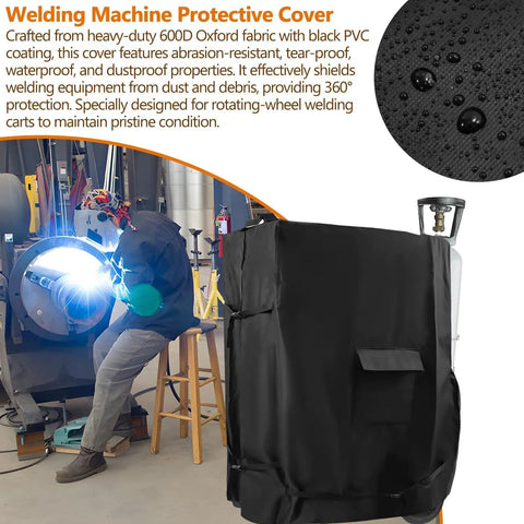 Rugged Heavy Duty Three Layer Welder Cart Cover For Most Electric Welding Carts, Heat Resistant, All Weather Shield, Black