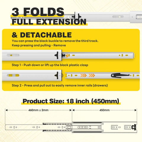 Heavy Duty Drawer Slides Built Like A Tank 12 To 40 Inch 150 Lb Load Capacity Full Extension with 18 inch size detail