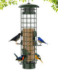 Gravity Fed Squirrel Proof Bird Feeder For Outdoors Easy Hangin With Metal Mesh Design Large 3Lb Capacity Green Keeps Seeds Safe From Squirrels And Feeds Finches Cardinals Chickadees with birds feeding