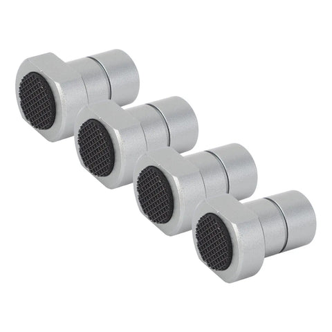 Set Of Four 20mm Bench Dog Stops For MFT Tables Aluminum Alloy Workbench Dogs With Non Slip Pads arranged in a row