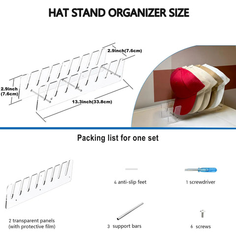 Top Shelf Clear Acrylic Baseball Cap Organizer 2 Pack Hat Rack For Sneakerhead Stash Minimalist Grid Layout With Solid Stack Support And Easy Collapse Build For Fresh Closet Flex
