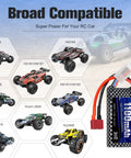 Dope 7.4V 1100mAh 2S LiPo RC Battery With 35C Continuous Burst 70C Peak Dean Style T Plug compatibility chart and RC cars