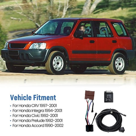 Main Relay Conversion Kit With Kill Switch For Honda Civic CRV Integra Accord And Prelude 1990s To 2002 Easy Install Replacement For OE Parts 39400 S10 003 And 39400 SR3 003 Fits 1992 2001 Civics And 1997 2001 CRVs shown with compatible Honda CRV model.