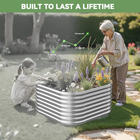 Beefy Four Pack 2x2 Foot Corrugated Galvanized Steel Raised Garden Beds for Vegetables Herbs Flowers in use outdoors