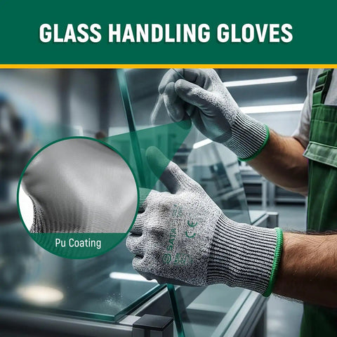 Heavy Duty Cut Resistant Gloves Level 4 EN388 Certified for Extreme Protection in glass handling with PU coating